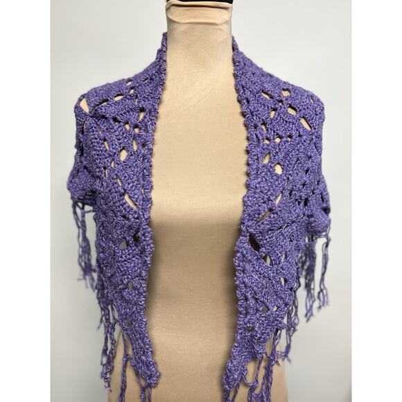 VTG Crocheted Shawl OOAK Handmade Lavender Purple Boho Wrap Hippie Fairy Whimsy - Picture 3 of 12